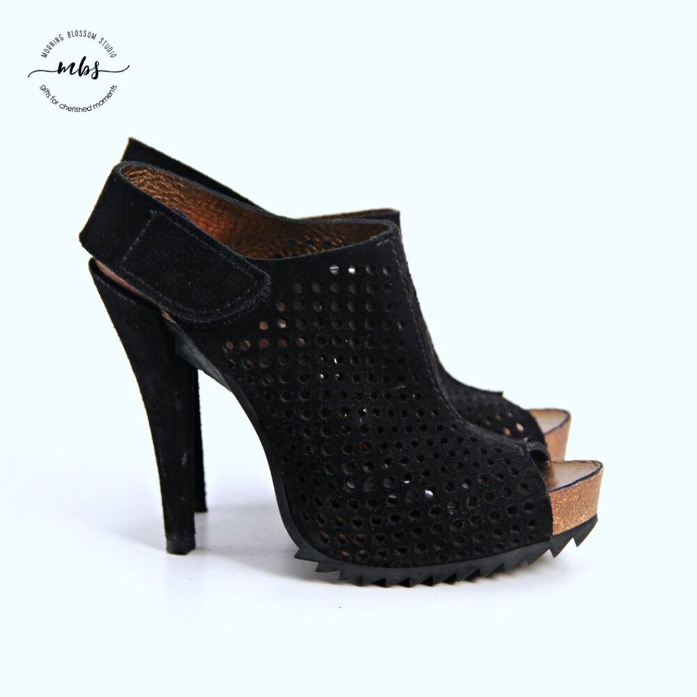Pedro Garcia Candela Perforated Suede Platform Heels EU 37 US 6.5